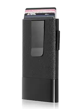 Vulpecula Spade - Minimalist Men's Wallet with Money Clip - Leather & Aluminum Construction Clip Wallet - Durable Best Front Pocket - Leather with Money Clip