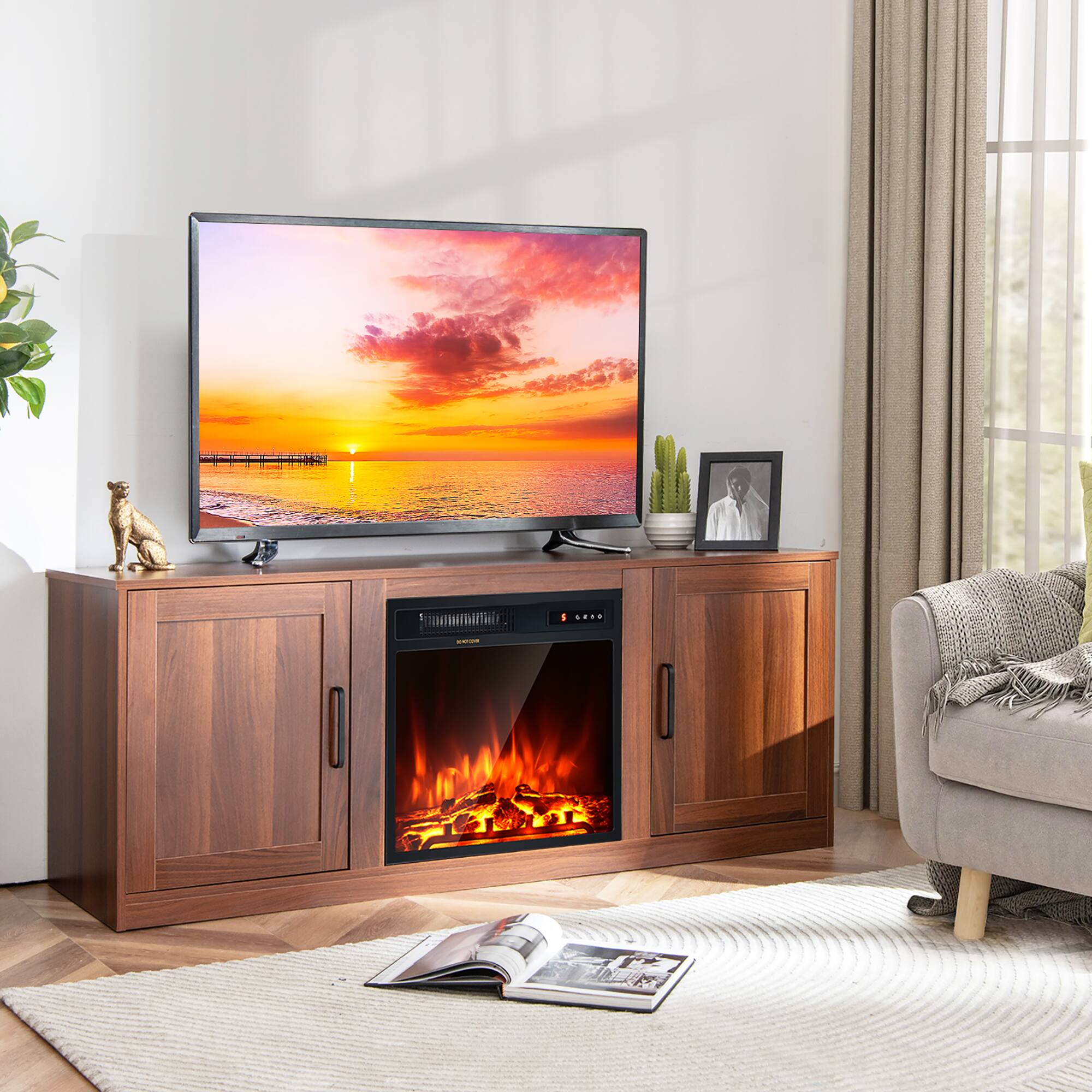 Alt View 1. Costway - Costway 58" Fireplace TV Stand Entertainment Console W/ 18" Electric Fireplace - Coffee/Black.