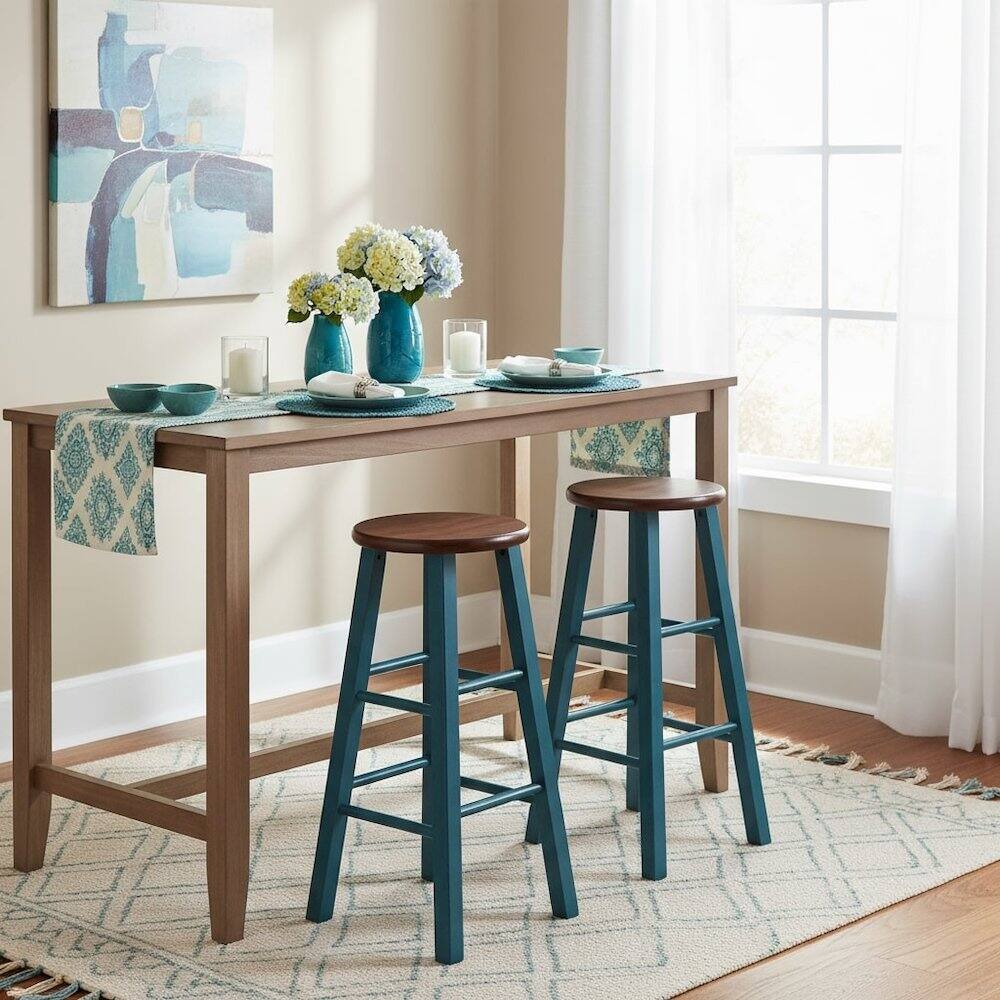 Alt View 3. FurniFact - 29" Rustic Teal Bar Stool - Rustic Teal / Walnut.