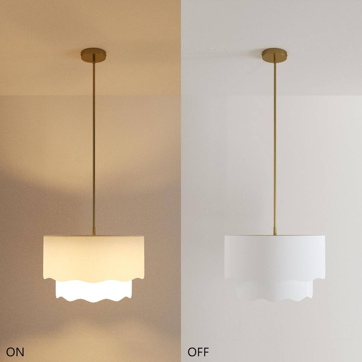 Alt View 1. Loheer - Loheer 19.6 Inch Fabric Chandelier, Two Tier Drum Ceiling Light, Soft White Linen Shade, Brushed Gold.