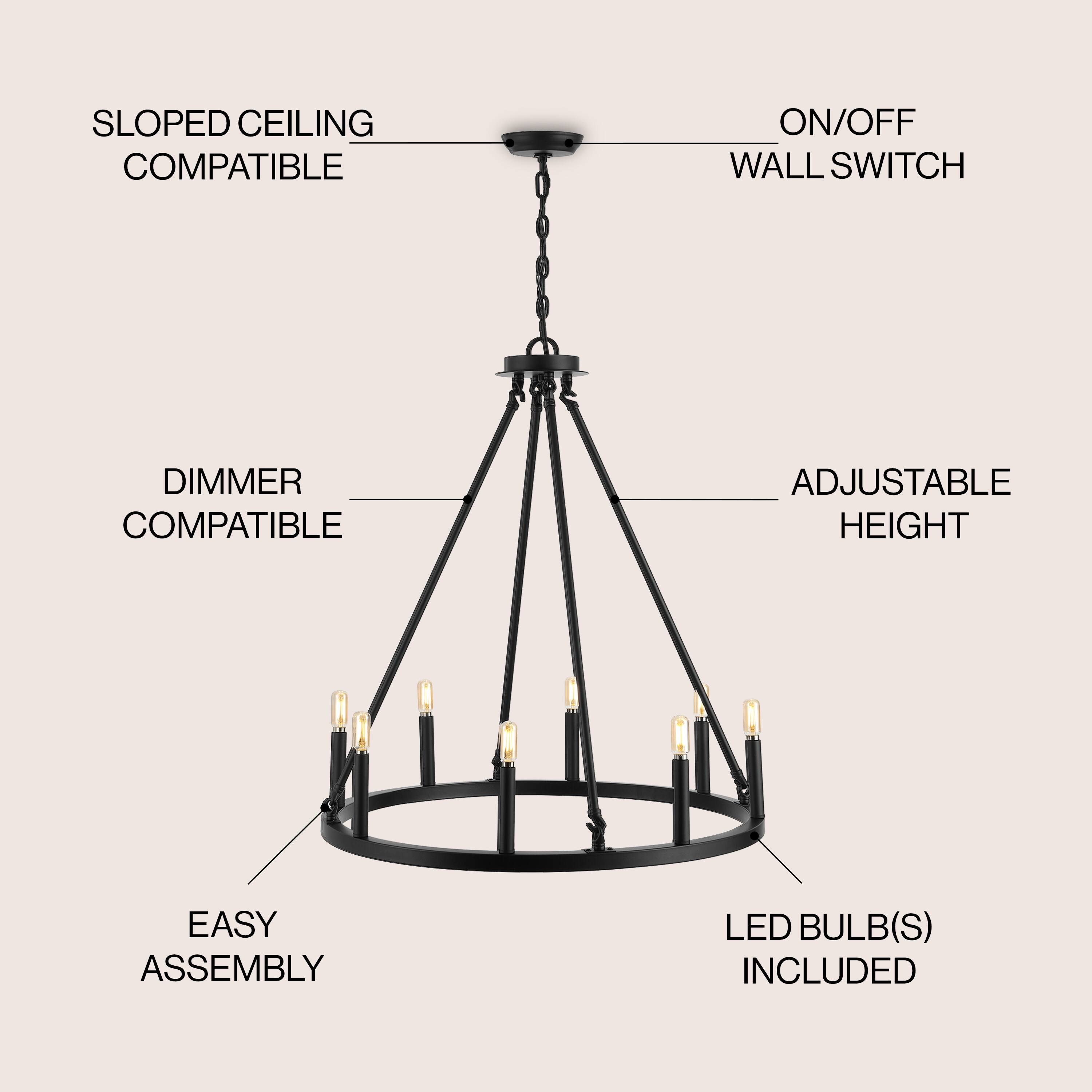 SLOPED CEILING COMPATIBLE  
ON/OFF WALL SWITCH  
DIMMER COMPATIBLE  
ADJUSTABLE HEIGHT  
EASY ASSEMBLY  
LED BULB(S) INCLUDED