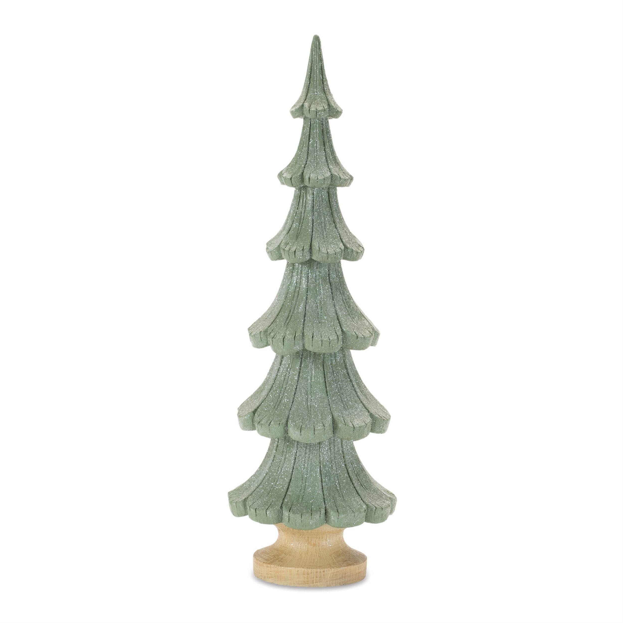 Angle. BreeBe - Glittered Pine Tree (Set of 3) - Green, Beige.