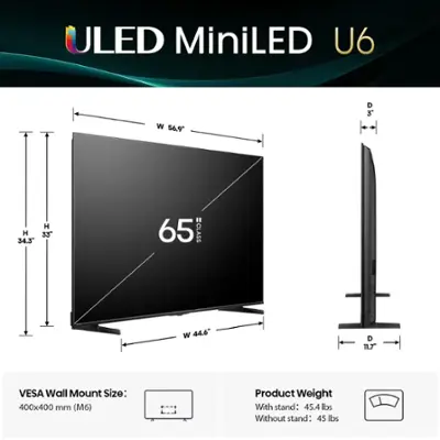 Hisense - 65" Class U6 Series Mini-LED QLED UHD 4K HDR  Smart Fire TV (2025)