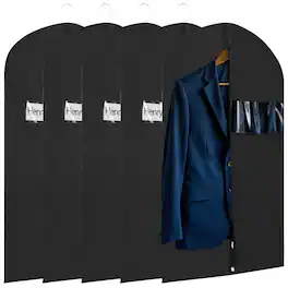 Mber - 5-Pack 40" Garment Bags For Travel, Slim Zipper Suit Bag Travel, Garment Bags For Hanging Clothes with Clear Slot - Black