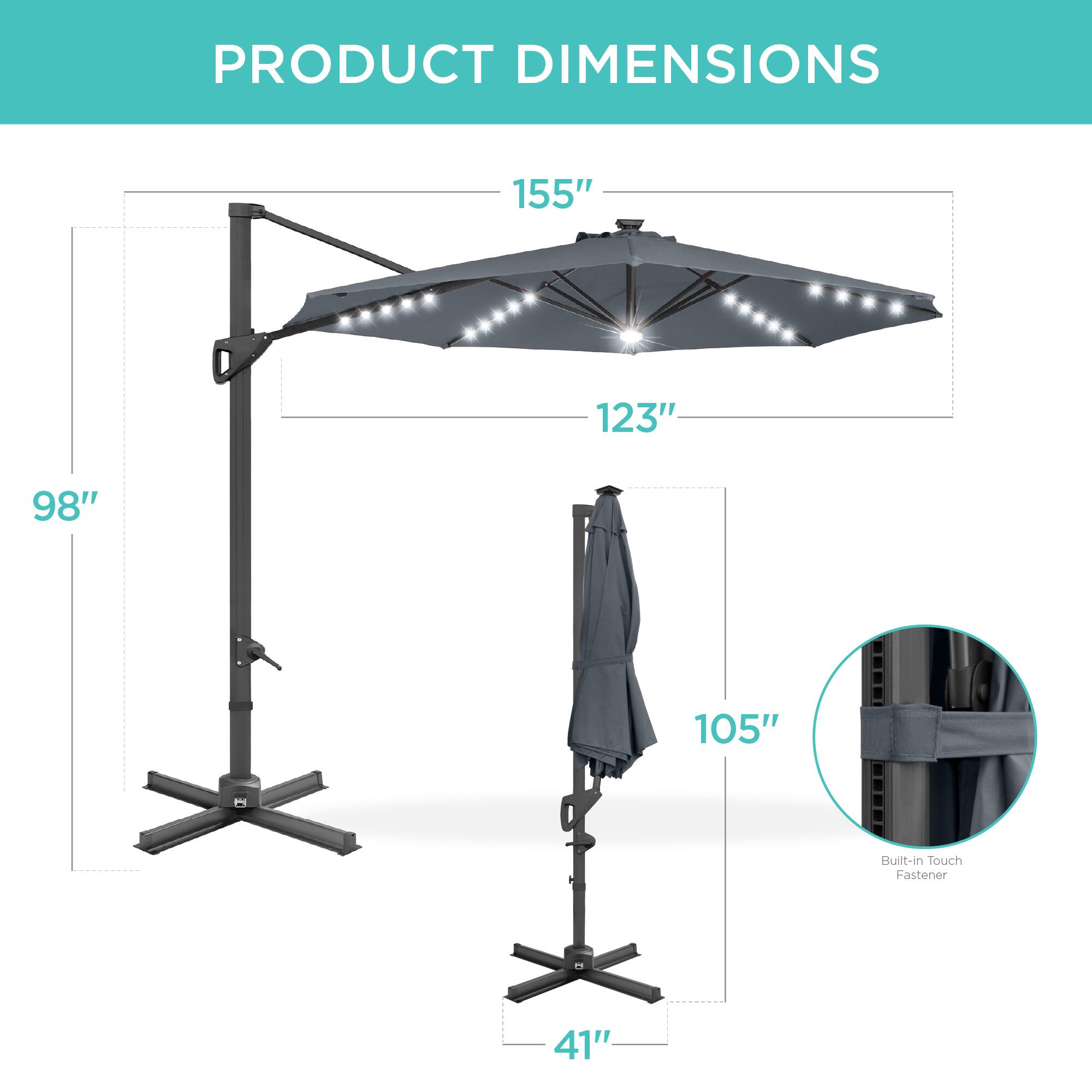 PRODUCT DIMENSIONS

- 155"
- 123"
- 98"
- 105"
- 41"

Built-in Touch Fastener