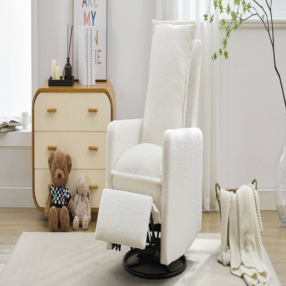 Alt View 1. Loheer - Loheer White Teddy Fleece Swivel Rocker Recliner Chair, Nursery Glider Rocking Chair for Living Room Bedroom - White.