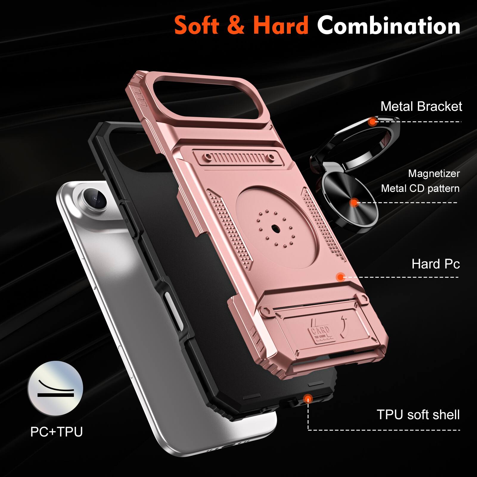 Soft & Hard Combination Metal Bracket Magnetizer Metal CD pattern Hard Pc C CARD - - PC+TPU TPU soft shell