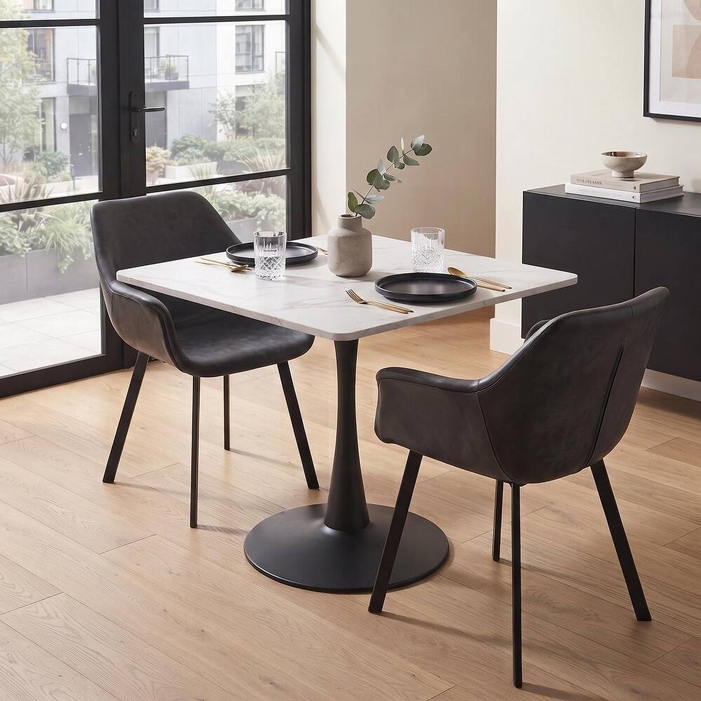 Angle. LeisureMod - Bristol 31" Square Kitchen Table, White Top, Black Base, Modern Dining Table for Small Spaces - White.