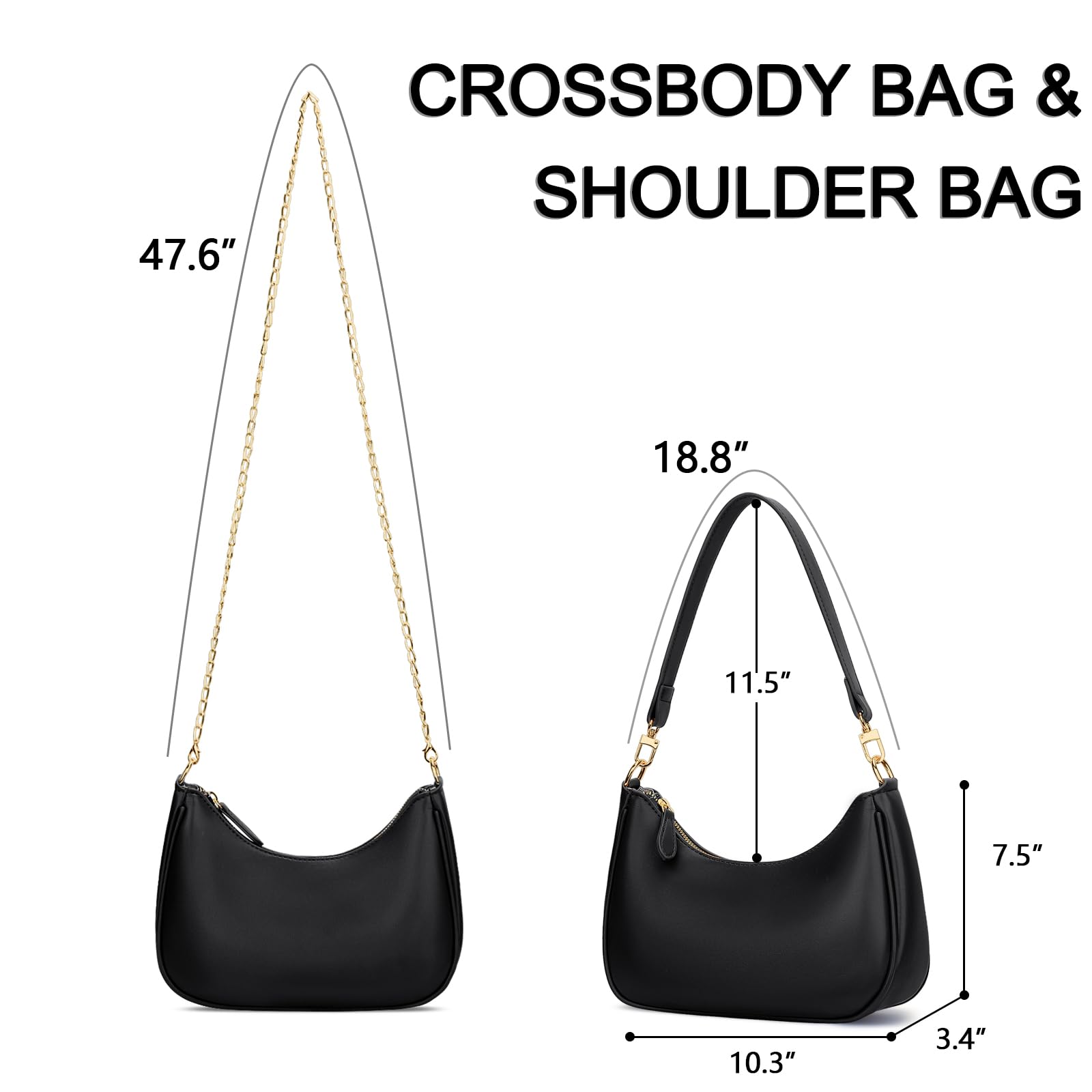CROSSBODY BAG & SHOULDER BAG

- 47.6" (chain length)
- 18.8" (height)
- 11.5" (width)
- 7.5" (depth)
- 10.3" (base width)
- 3.4" (thickness)