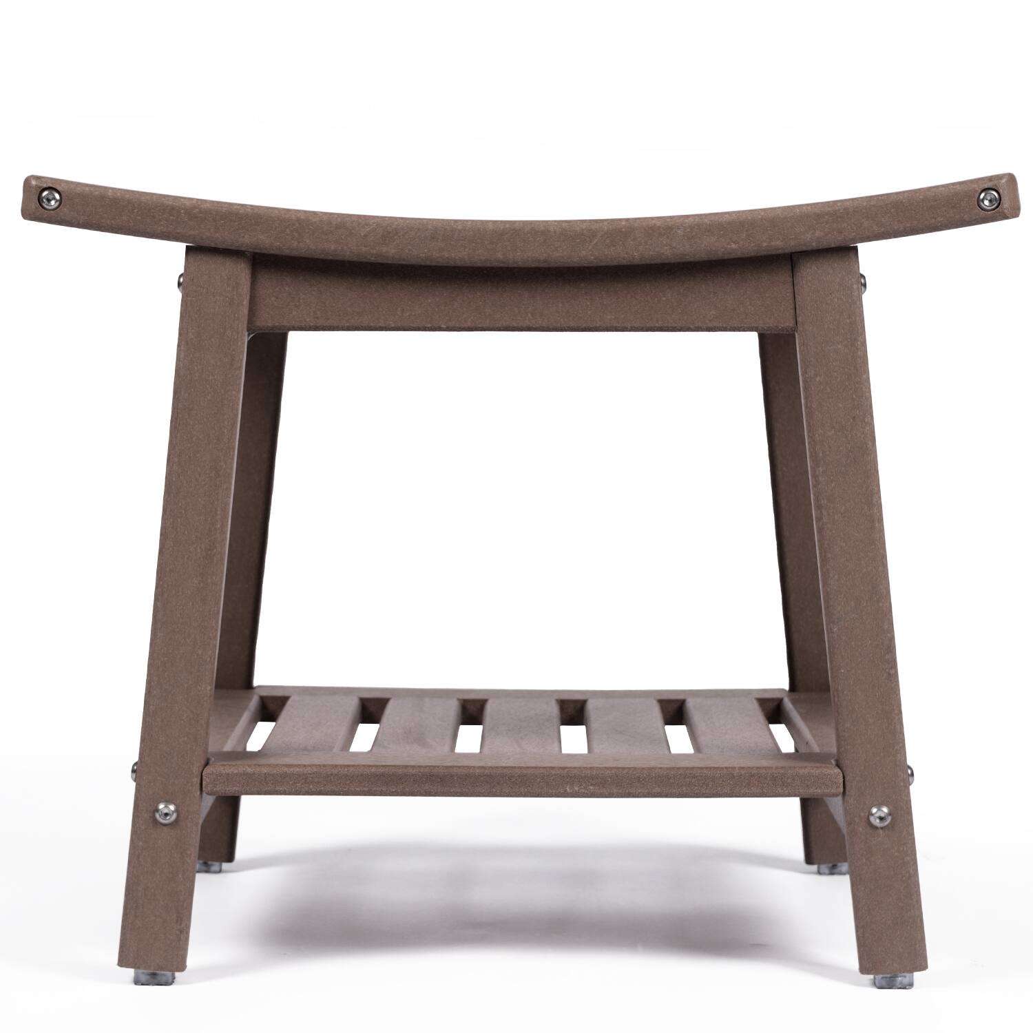 Angle. FODINGHILL - HDPE Shower Bench with Storage & Handles, Indoor Outdoor Use - Dark Brown.