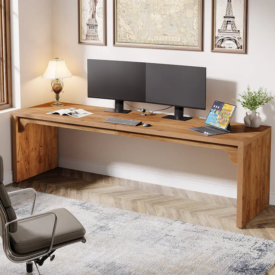 Simple Metal Pc Table Tribesigns Office Computer Desk with Metal Frame, for Computer Work ...