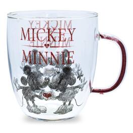 Silver Buffalo - Disney Minnie And Mickey Mouse Glass Mug With Glitter Handle | Holds 14 Ounces - Red