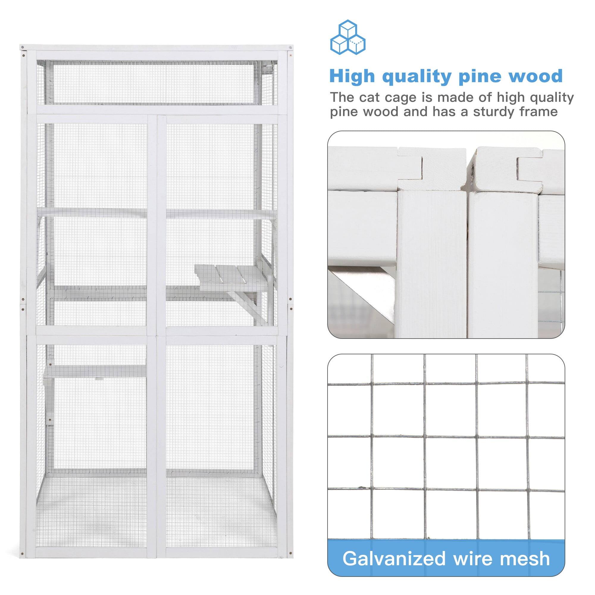 High quality pine wood  
The cat cage is made of high quality pine wood and has a sturdy frame  

Galvanized wire mesh