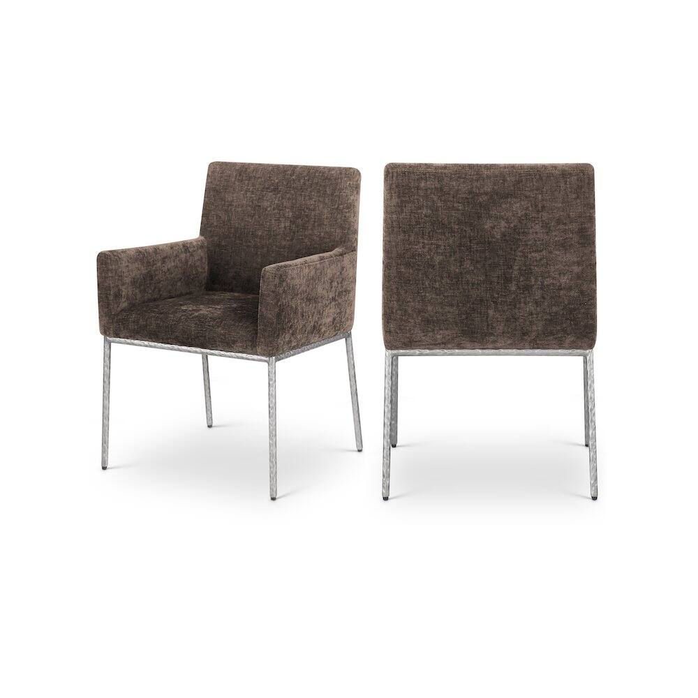 Front. Meridian Furniture - Reeves Brown Chenille Fabric Dining Chair, Set of 2 - Brown.