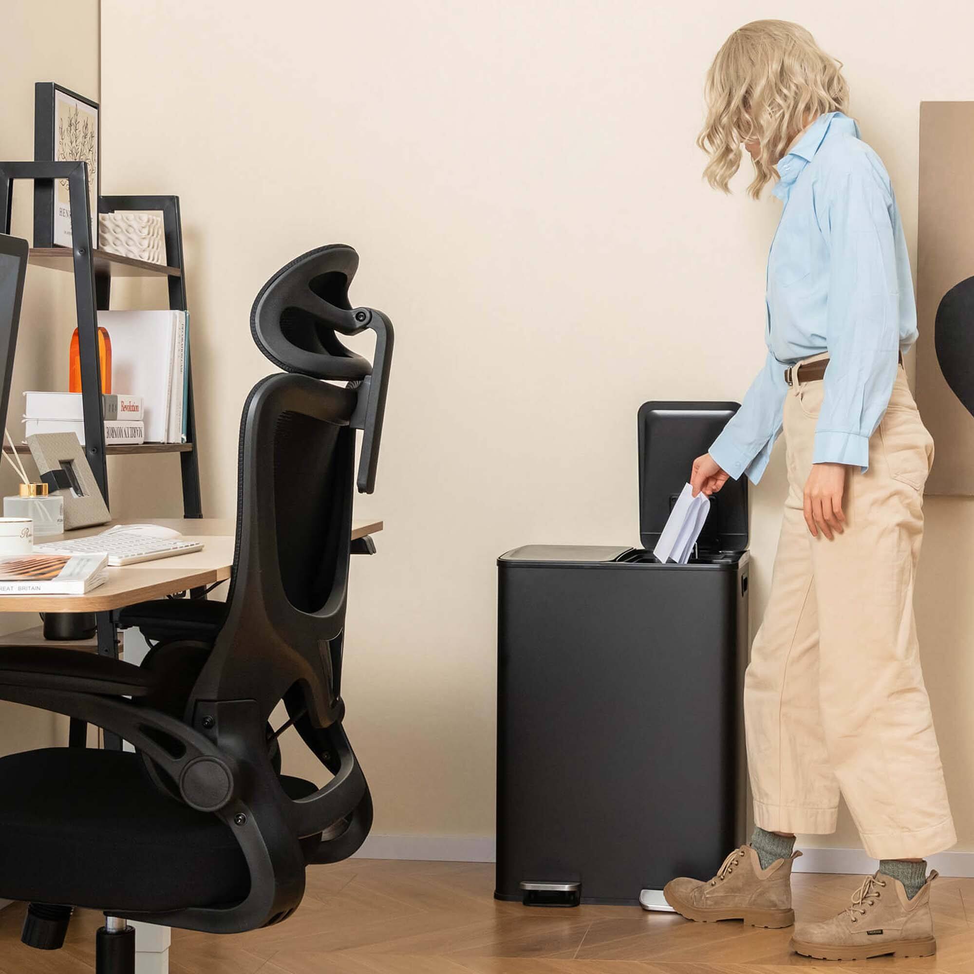 Alt View 3. Costway - Costway 16 Gallon Dual Step Trash Can Recycle Bin Stainless Steel Bucket Pedal - Black.