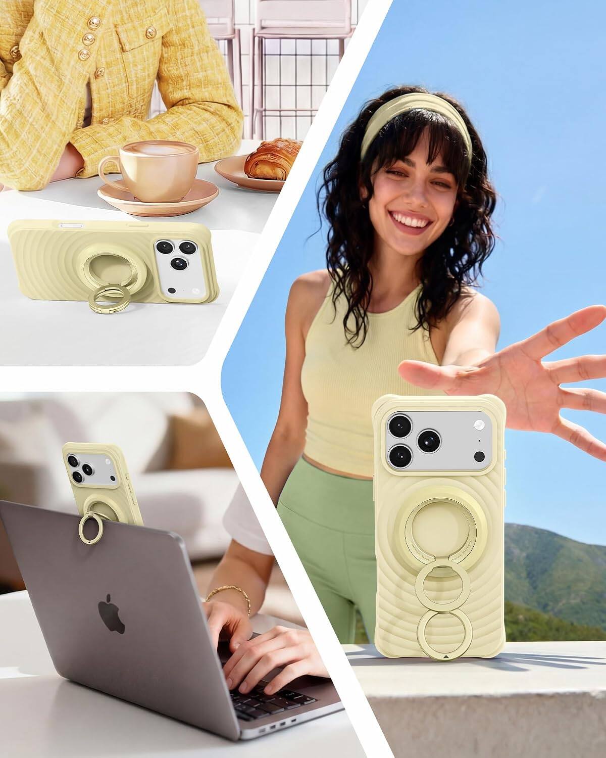 Alt View 1. Syncwire - Magnetic Phone Ring Holder, for MagSafe Phone Grip Stand Kickstand, 360° Rotation, Double-Sided Magnet - Milk Banana.