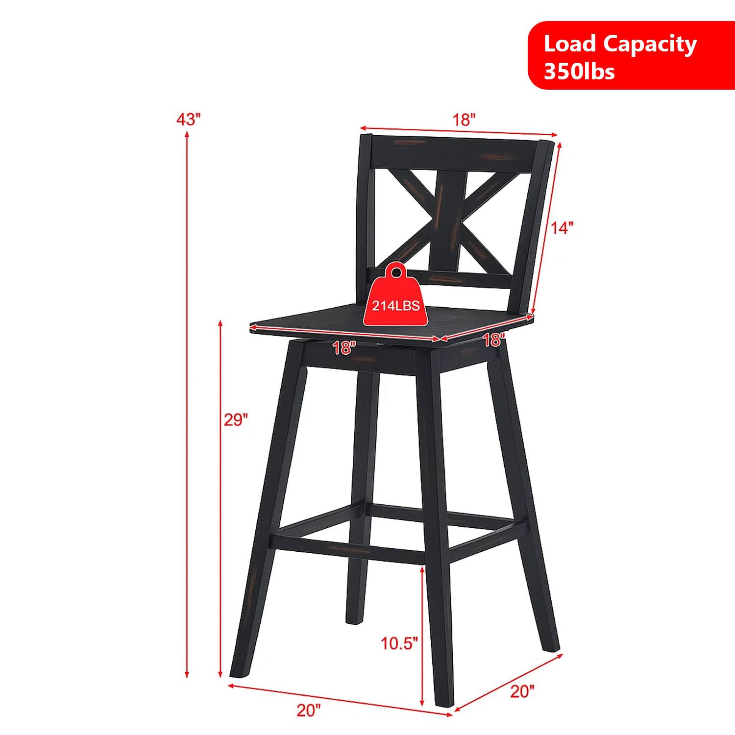 Load Capacity 350lbs  
43"  
18"  
14"  
214LBS  
18"  
18"  
29"  
10.5"  
20"  
20"