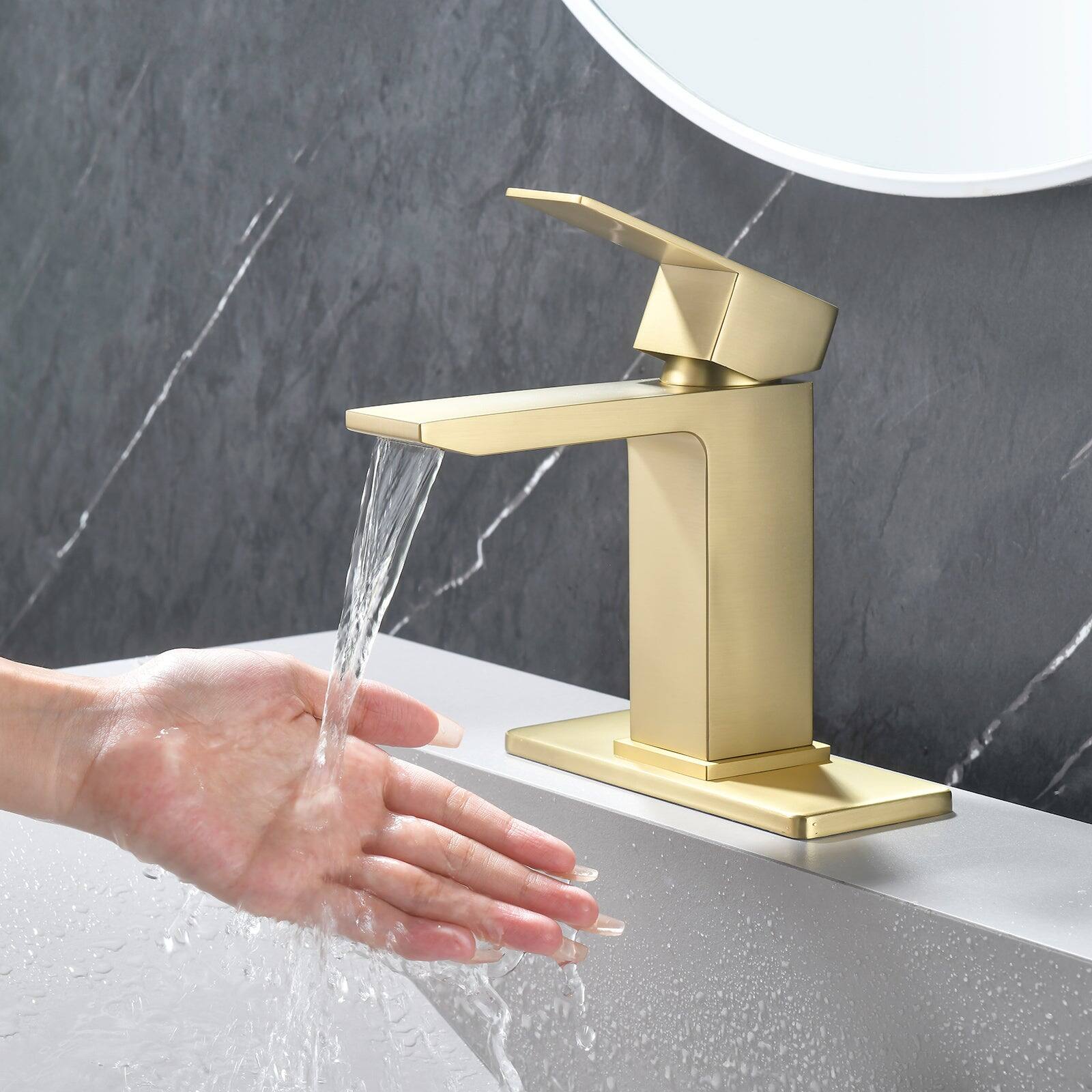 Alt View 3. Boyel Living - Brushed Gold Faucet SUS304 Waterfall Spout cUPC Cartridge 60cm Supply Line Pop Up Drain - Brushed Gold.