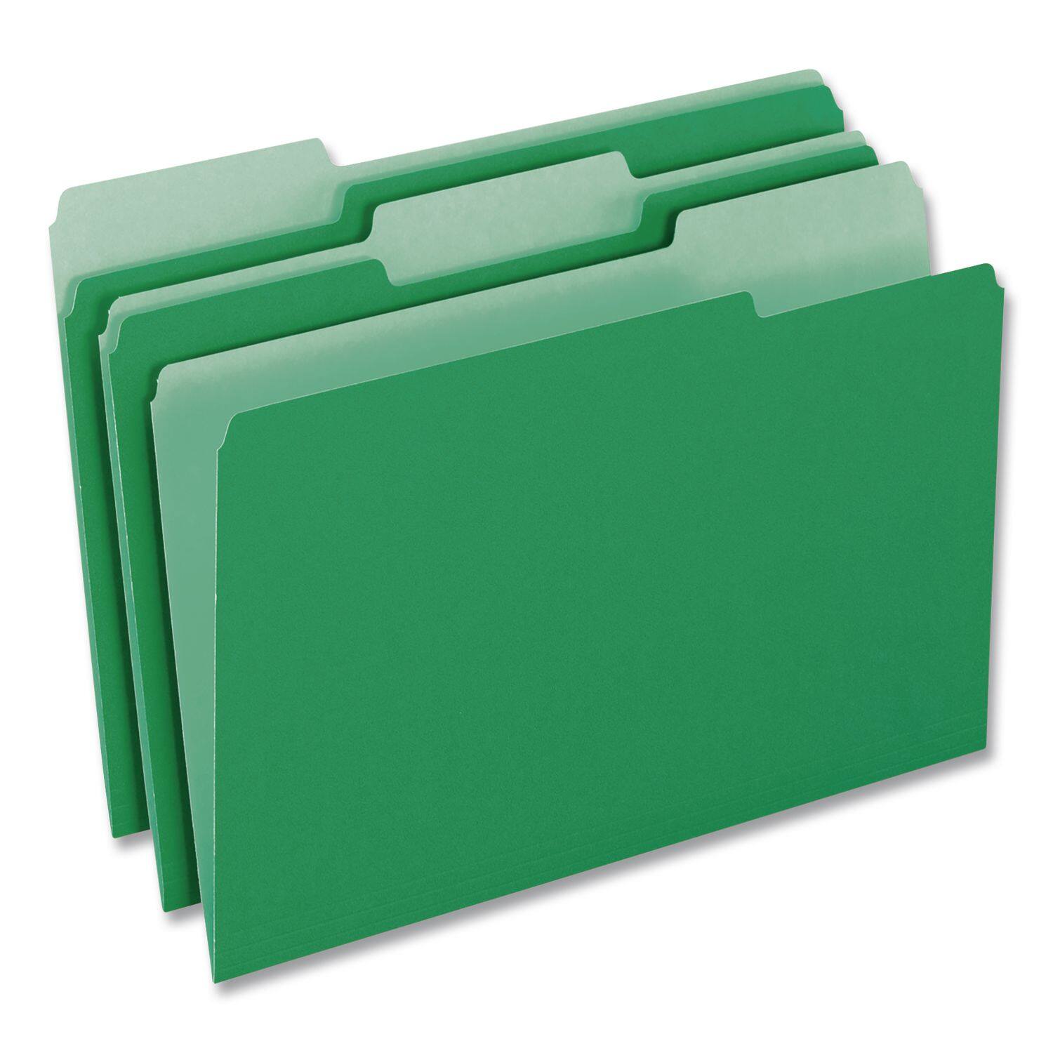 Angle. Tops Business Forms - Colored File Folders, 1/3-Cut Tabs: Assorted, Legal Size, Green/Light Green, 100/Box.