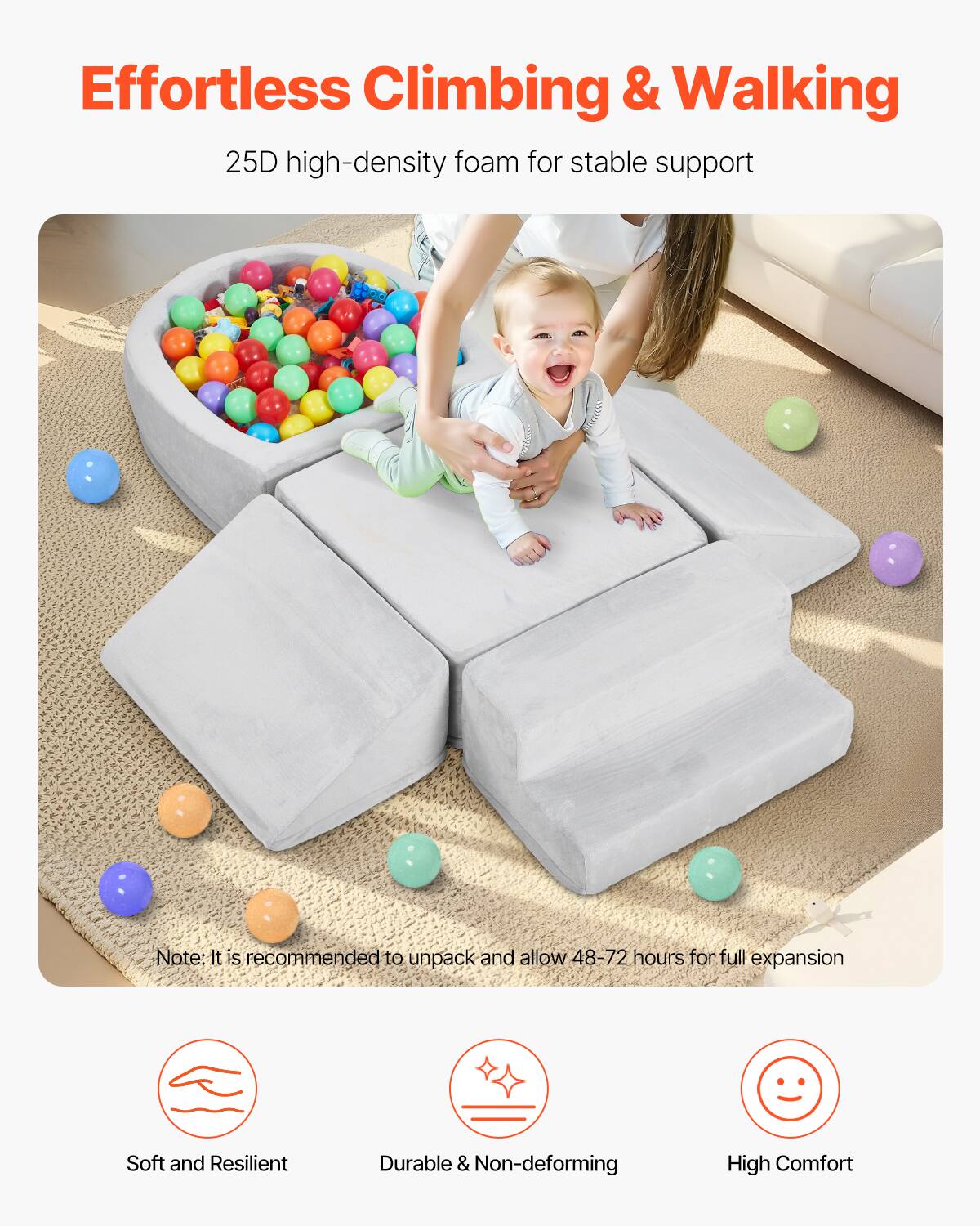 Effortless Climbing & Walking

25D high-density foam for stable support

Note: It is recommended to unpack and allow 48-72 hours for full expansion

Soft and Resilient

Durable & Non-deforming

High Comfort