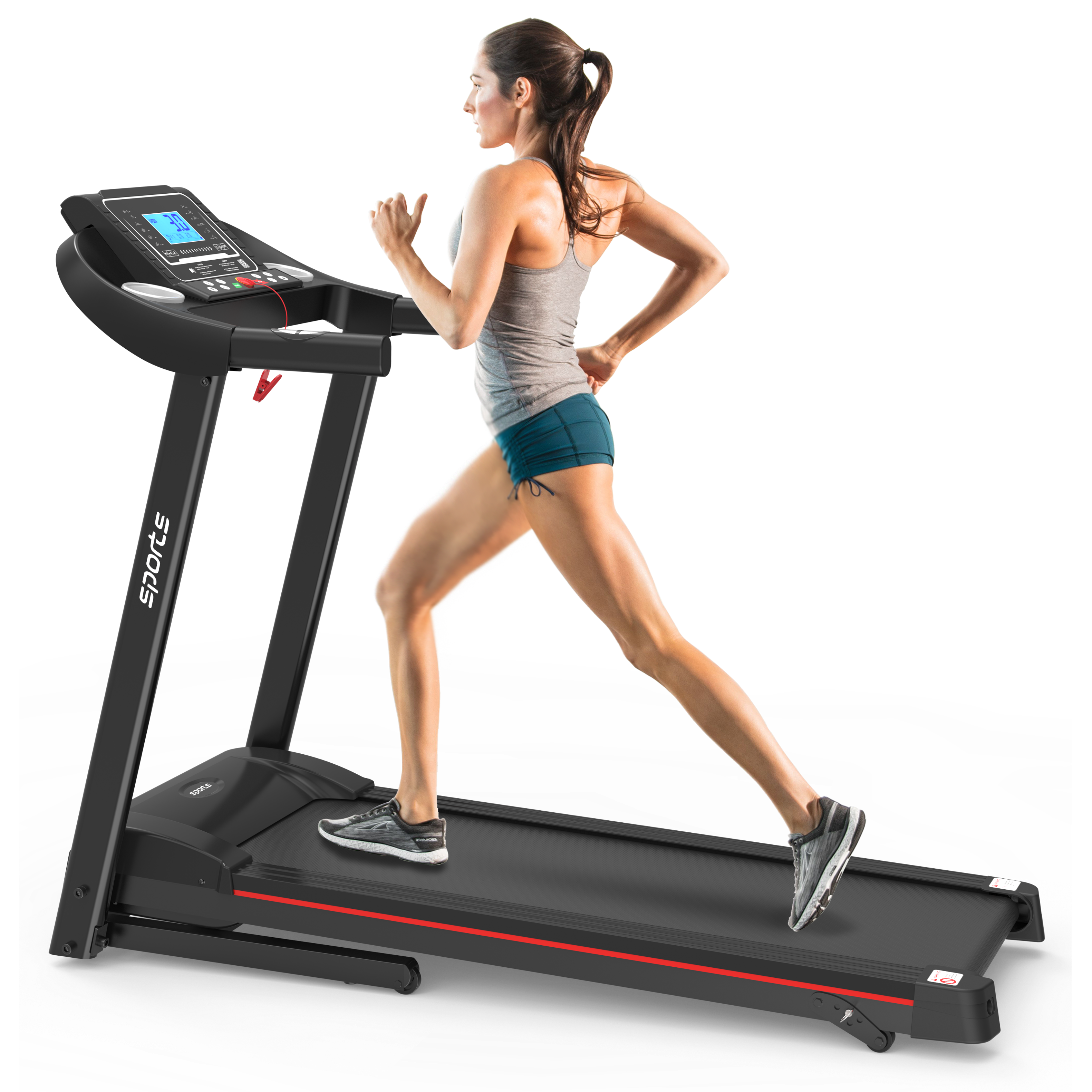 Tiramisubest - Foldable Electric Treadmill with Incline, 5\ - Black