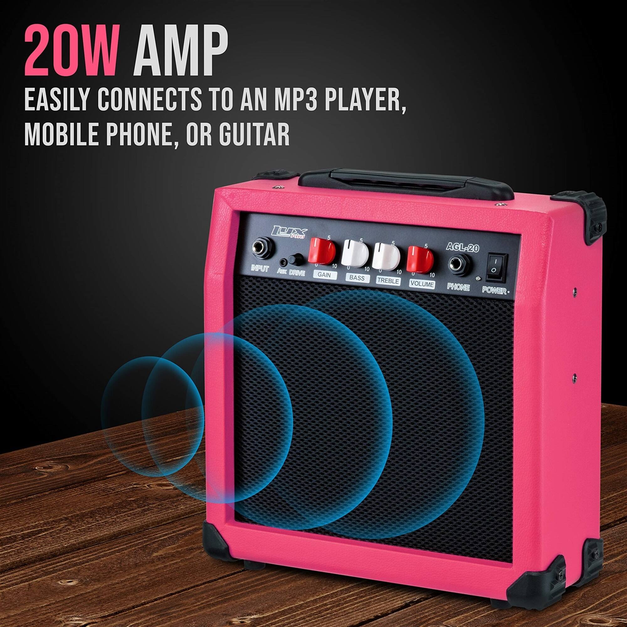 20W AMP  
EASILY CONNECTS TO AN MP3 PLAYER, MOBILE PHONE, OR GUITAR