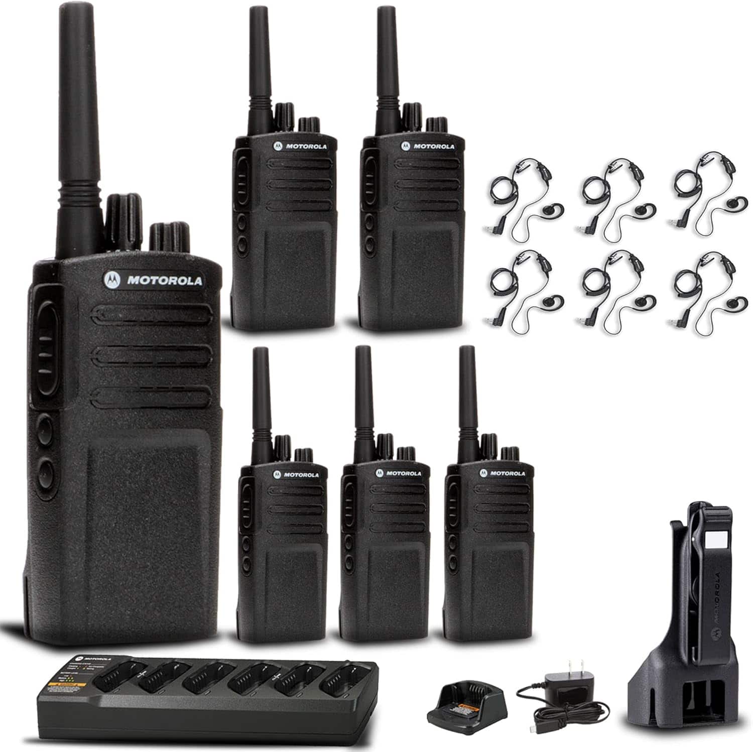 Motorola Solutions - Motorola Charger + 6 x Motorola RMV2080 2-Way Radio + Motorola Earpiece + More - Black