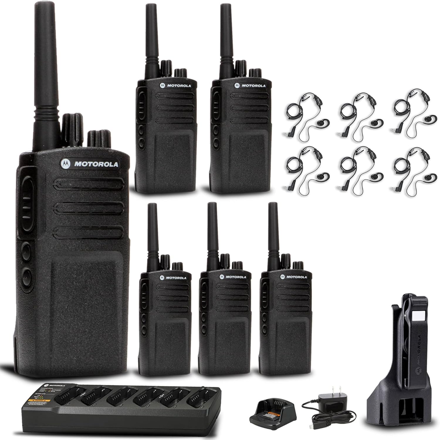 Motorola Solutions - Motorola Charger + 6 x Motorola RMV2080 2-Way Radio + Motorola Earpiece + More - Black