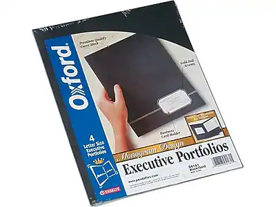 Oxford
Premium Quality
Cover Stock
Gold Foil Accents
4 Letter Size Executive Portfolios
Monogram Design
Business Card Holder
Executive Portfolios
Monogram Design
D4161
www.oxfordoffice.com
ESSELITE