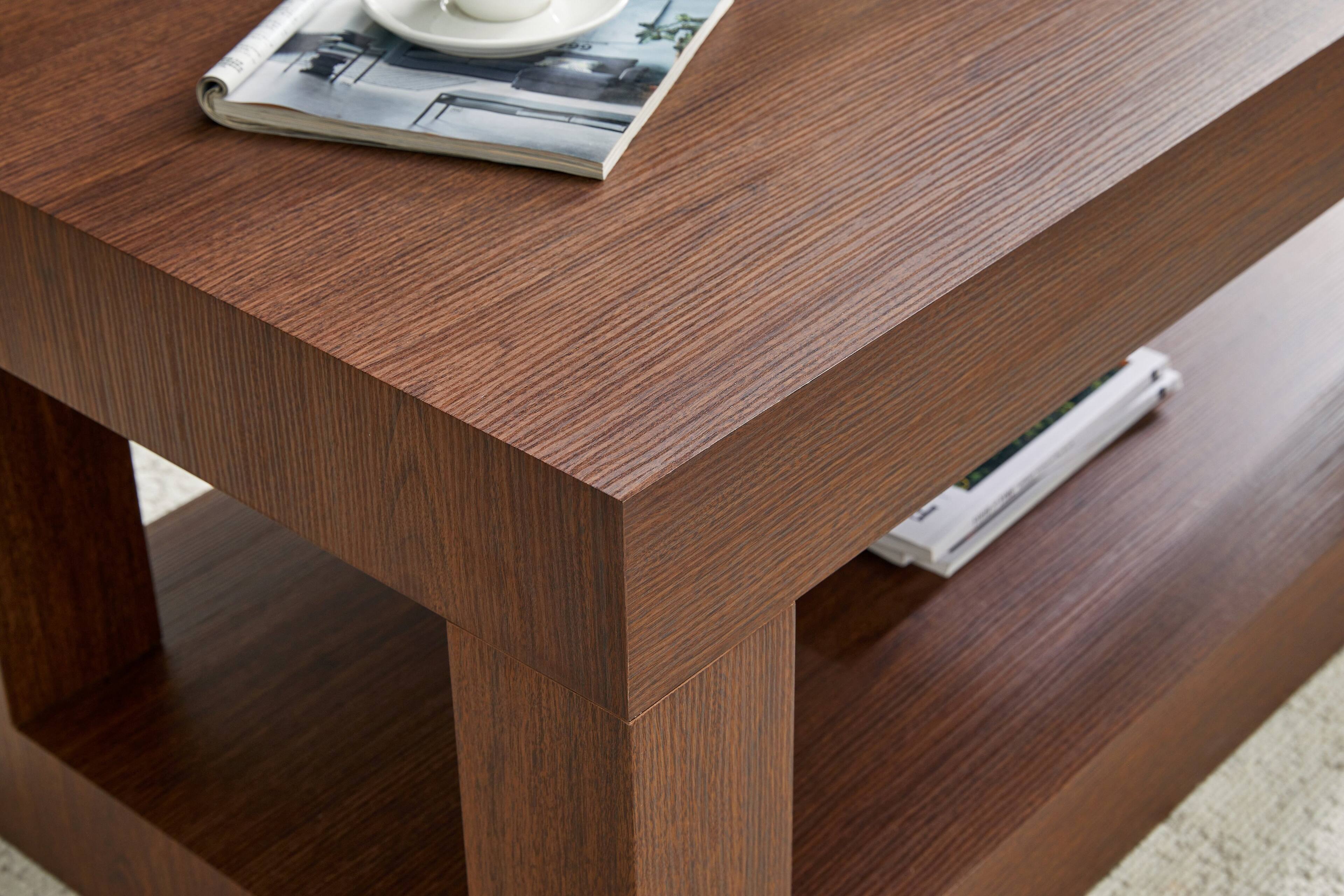 Alt View 1. Loheer - Loheer- Modern Two Tier Coffee Table with Open Storage 3.29x1.8x1.5 ft Rectangular Center Table for Living Room - Walnut.