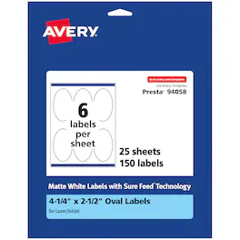 Avery - Matte Oval Labels, 4.25" x 2.5", 150 Labels - White