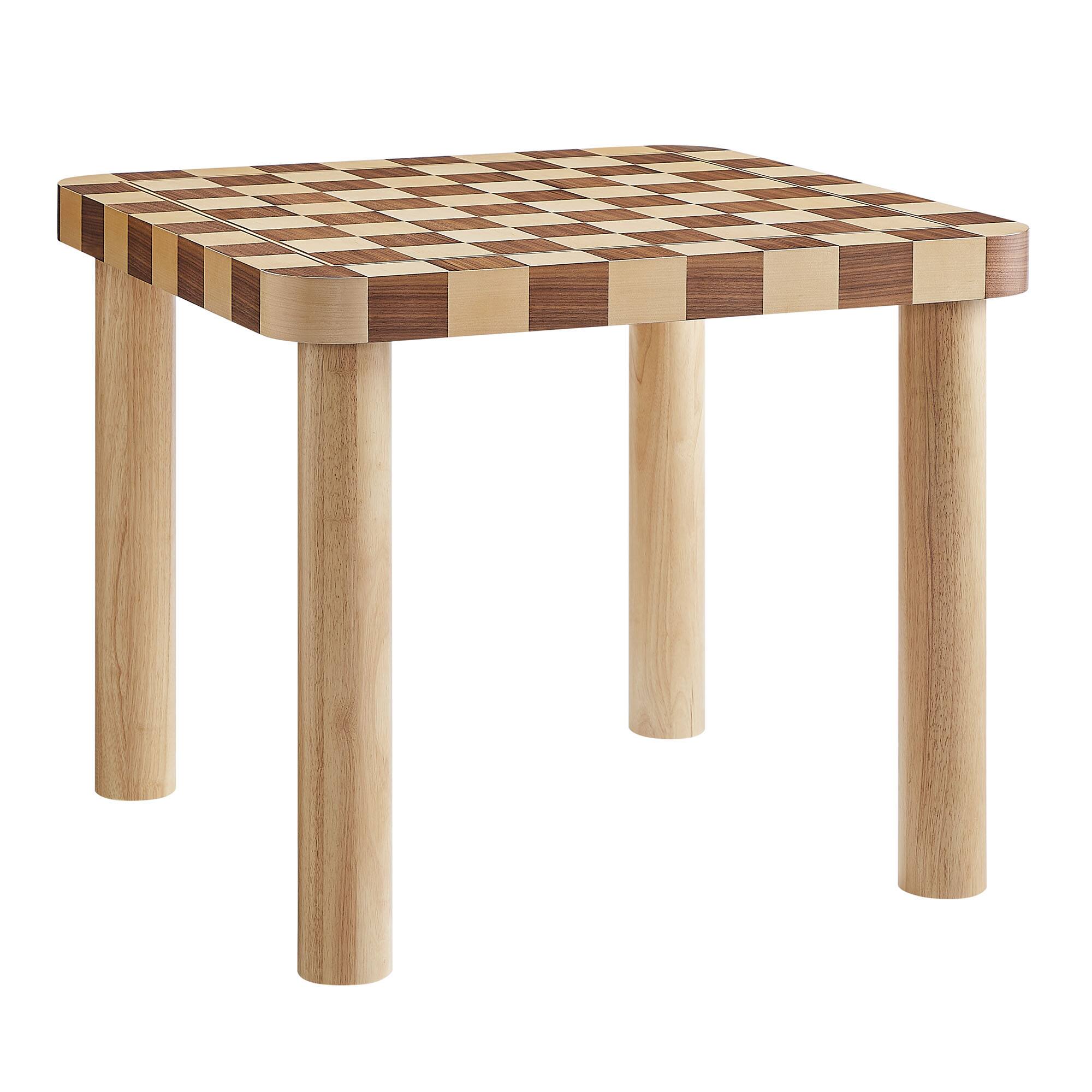 Angle. Modway - Oscar 36 Inch Square Checkered Dining Table by Modway - Oak and Walnut.