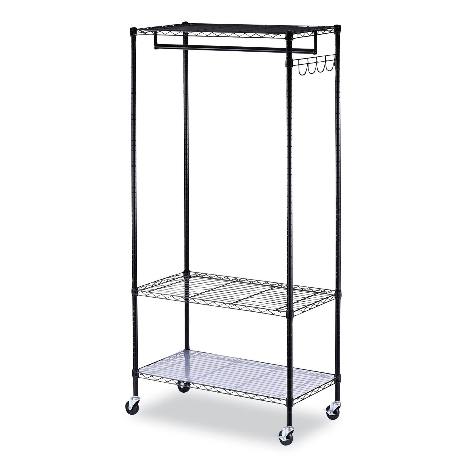 Front. Alera - Wire Shelving Garment Rack, 30 Garments, 36w X 18d X 75h, Black - Black.