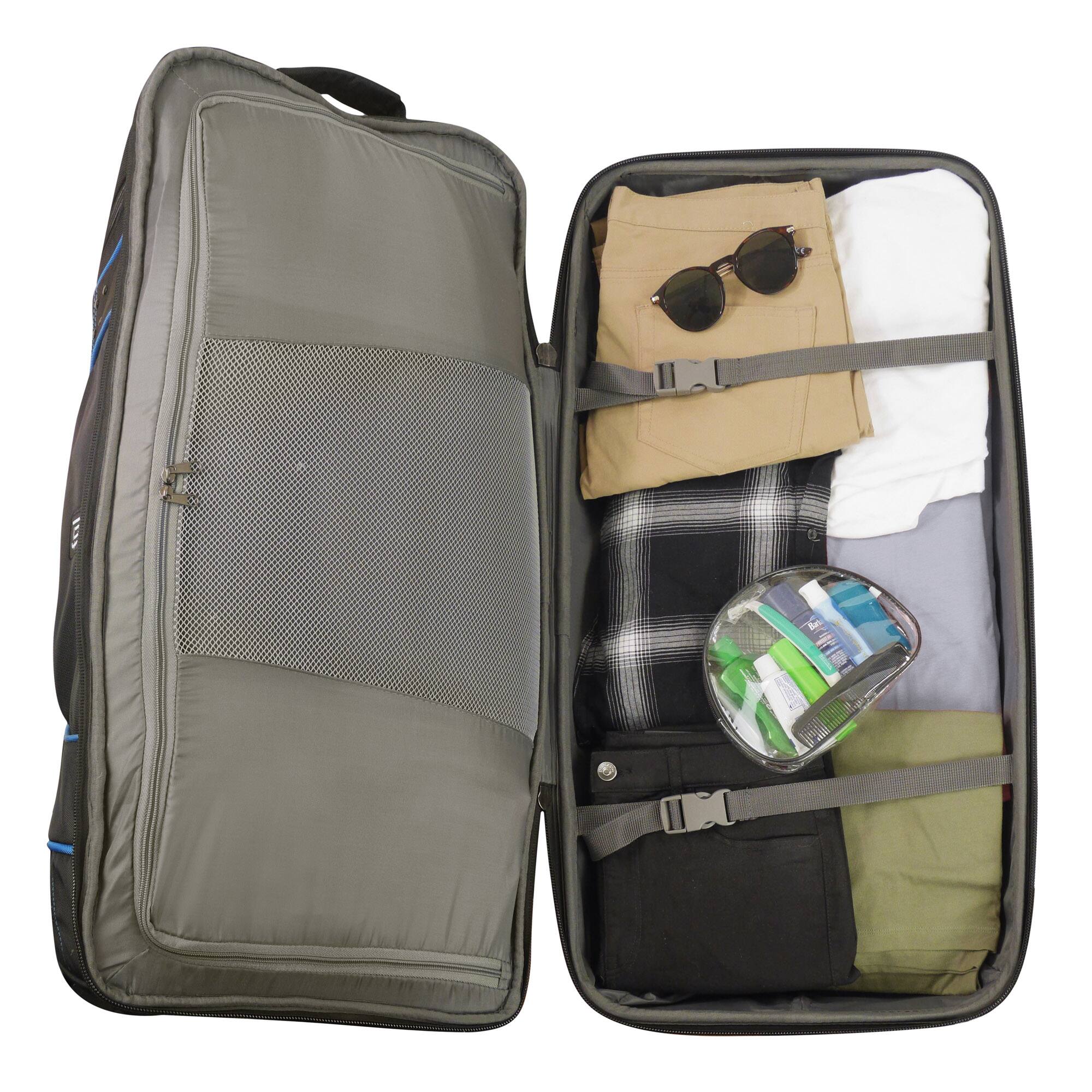 Alt View 2. Ful - Workhorse 30in Rolling Duffel Bag, Retractable Pull Handle, Split Level Storage - BLACK AND BLUE.