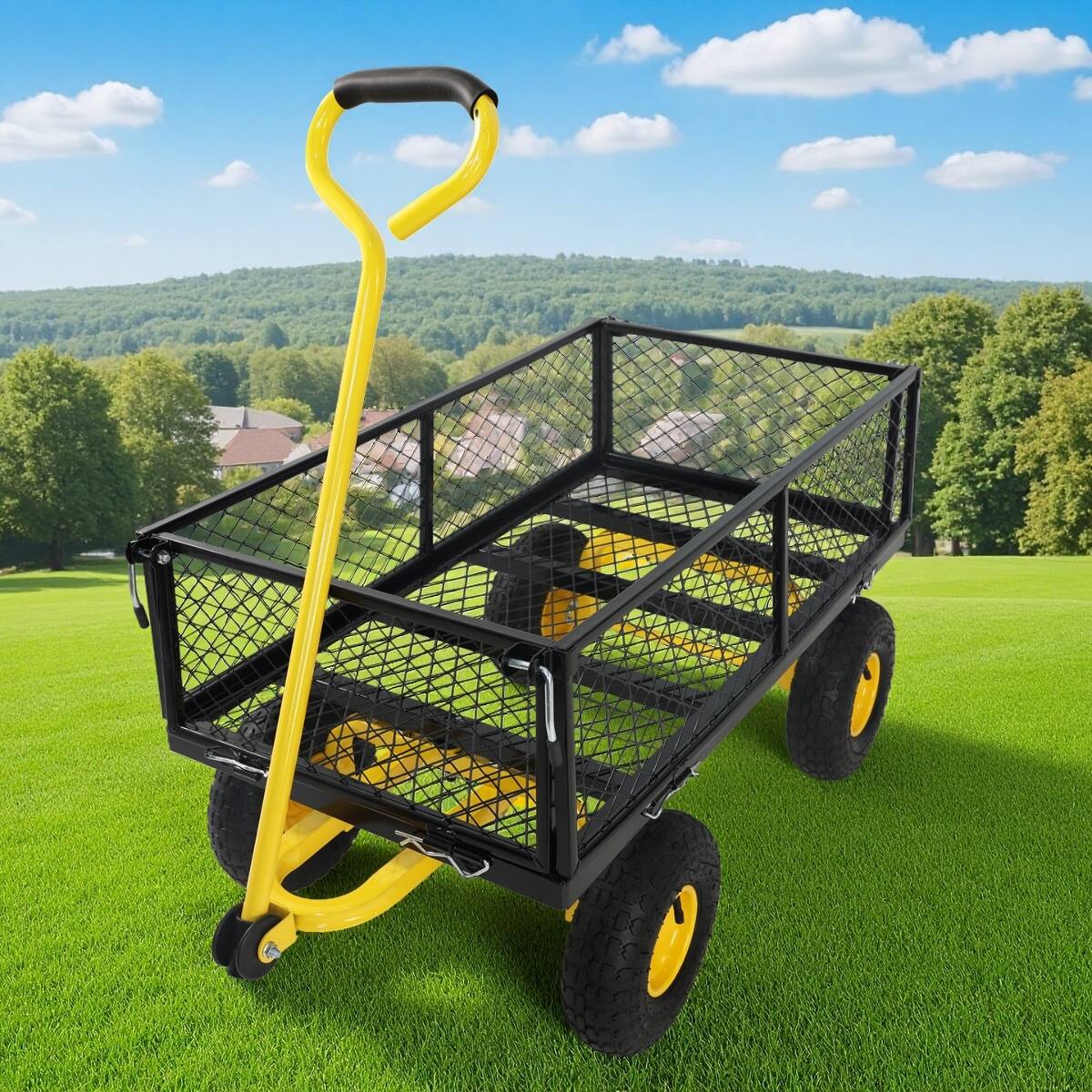 Angle. Loheer - Loheer Heavy Duty Garden Dump Cart with Pneumatic Tires, Metal Utility Wagon, 660 lb Capacity.