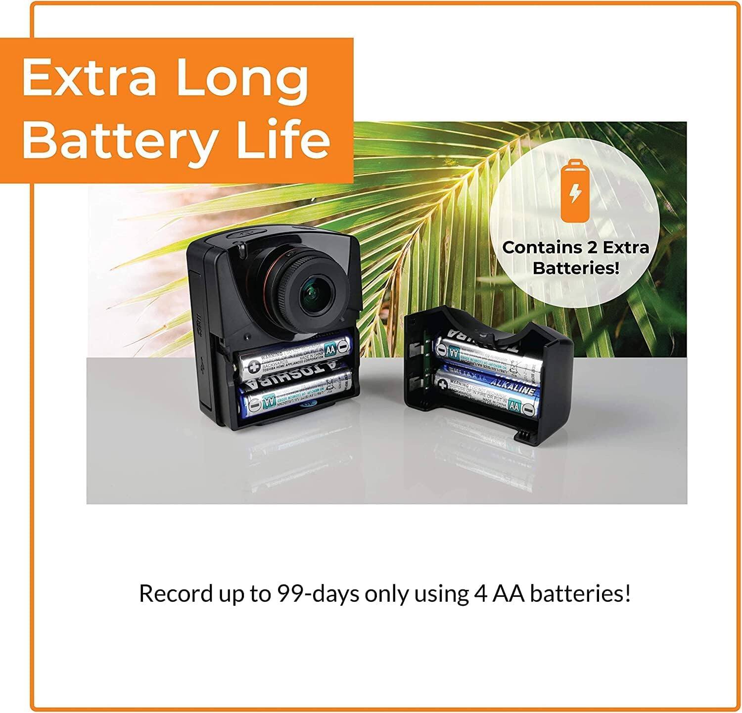 Extra Long Battery Life
Contains 2 Extra Batteries!
Record up to 99-days only using 4 AA batteries!