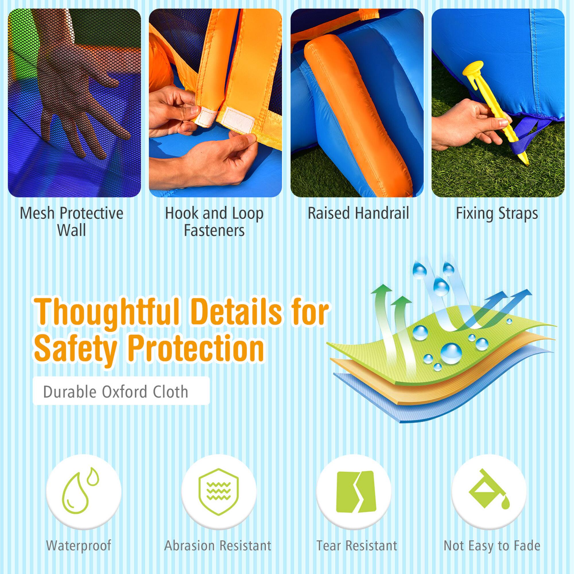 Mesh Protective Wall  
Hook and Loop Fasteners  
Raised Handrail  
Fixing Straps  

Thoughtful Details for Safety Protection  

Durable Oxford Cloth  

Waterproof  
Abrasion Resistant  
Tear Resistant  
Not Easy to Fade