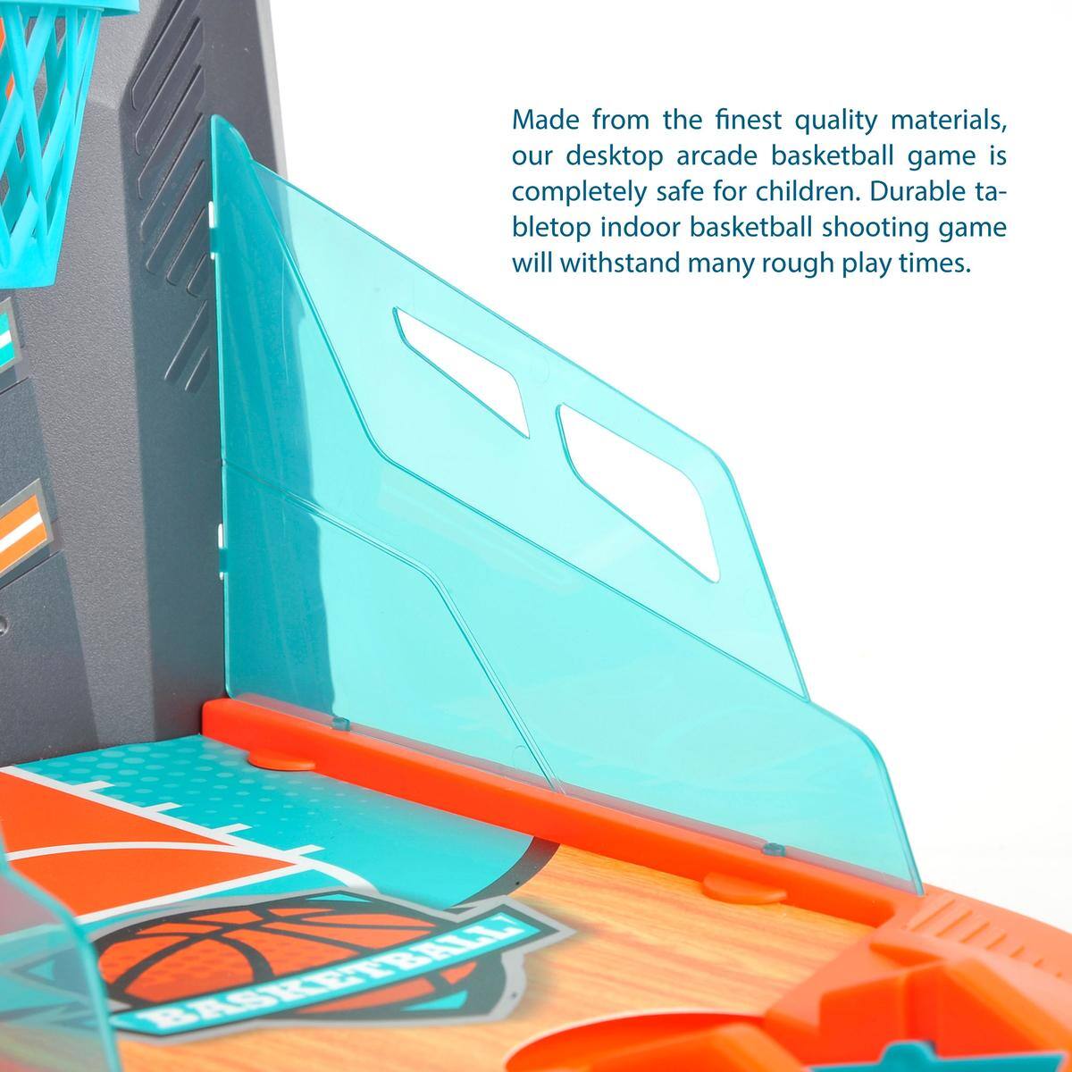 Made from the finest quality materials, our desktop arcade basketball game is completely safe for children. Durable tabletop indoor basketball shooting game will withstand many rough play times.
