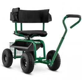 Costway - Rolling Garden Cart Height Adjustable Scooter with Swivel Seat & Tool Storage - Green