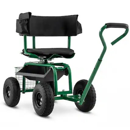 Front. Costway - Costway Rolling Garden Cart Height Adjustable Scooter with Swivel Seat & Tool Storage - Green.