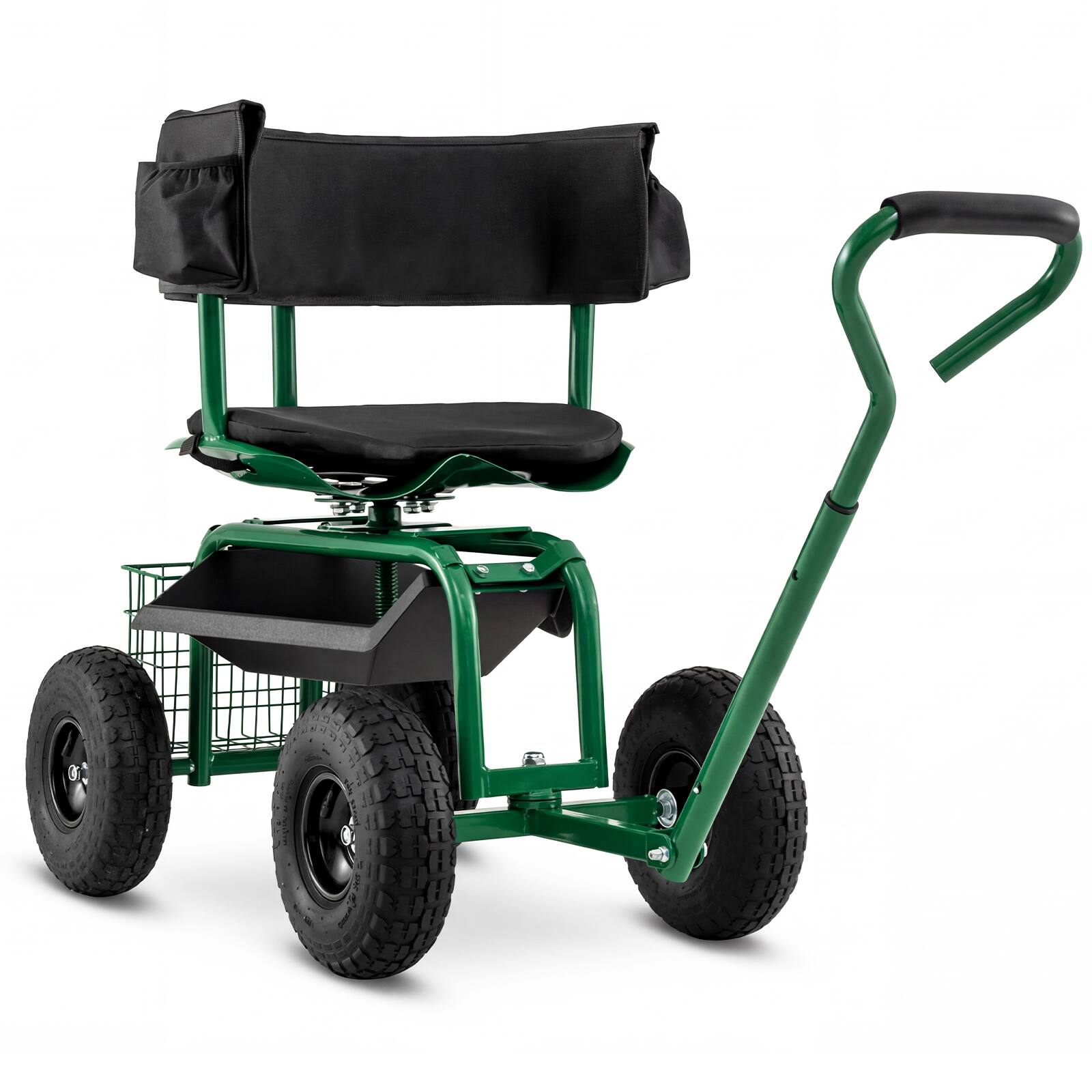 Front. Costway - Costway Rolling Garden Cart Height Adjustable Scooter with Swivel Seat & Tool Storage - Green.