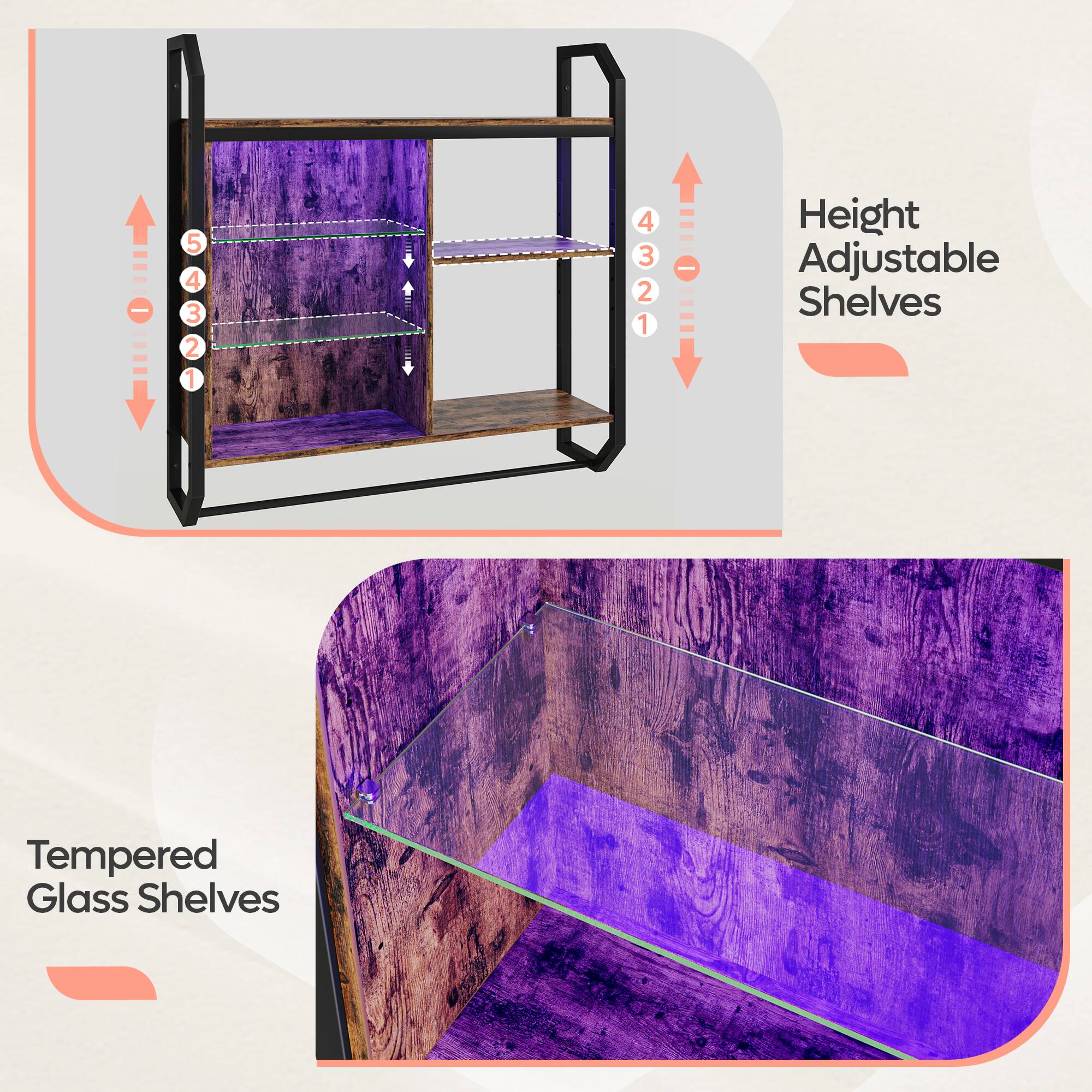 - Height Adjustable Shelves
- Tempered Glass Shelves