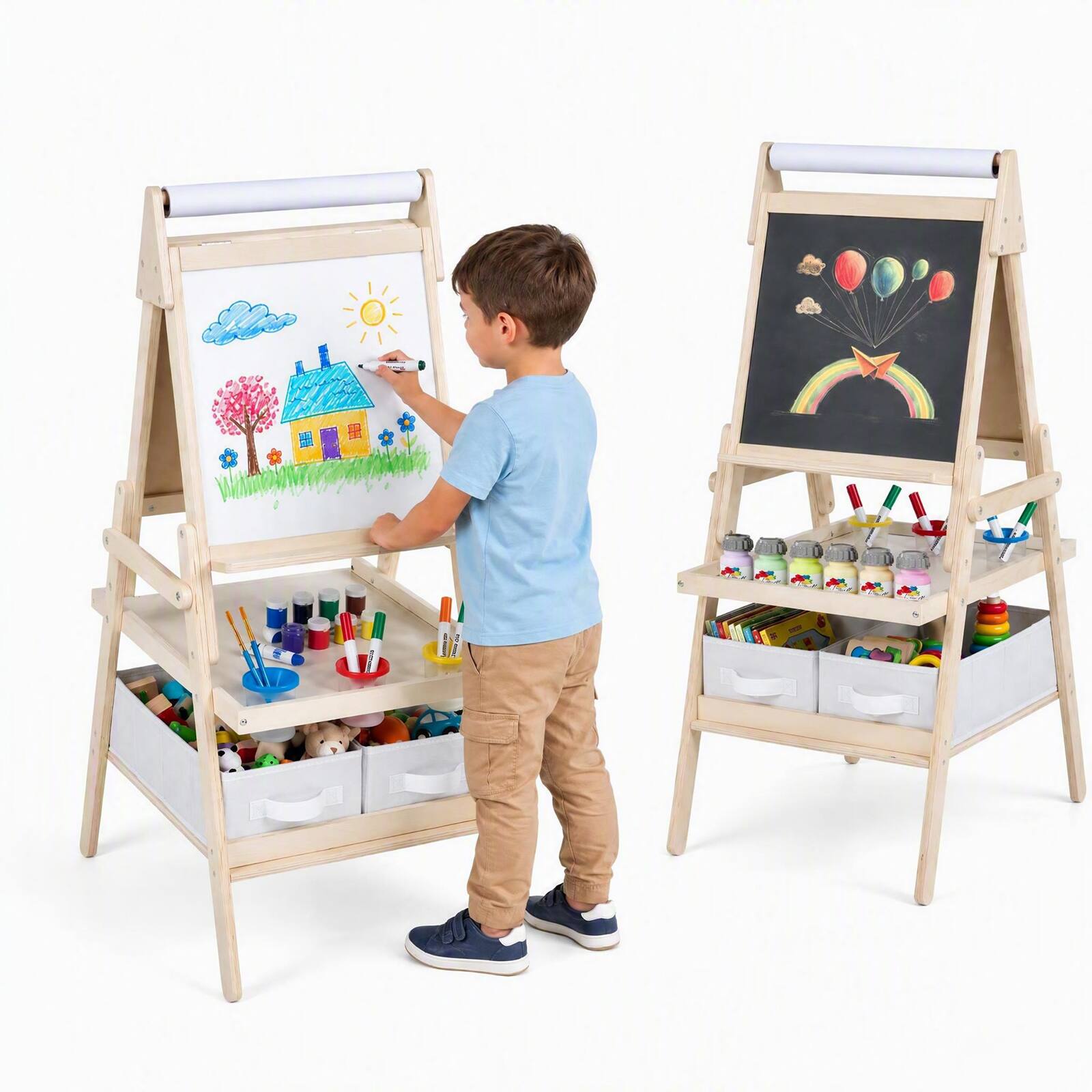 Alt View 8. Costway - Costway Easel for Kid, Double-sided Kids Easel with Magnetic Whiteboard & Chalkboard - Natural.