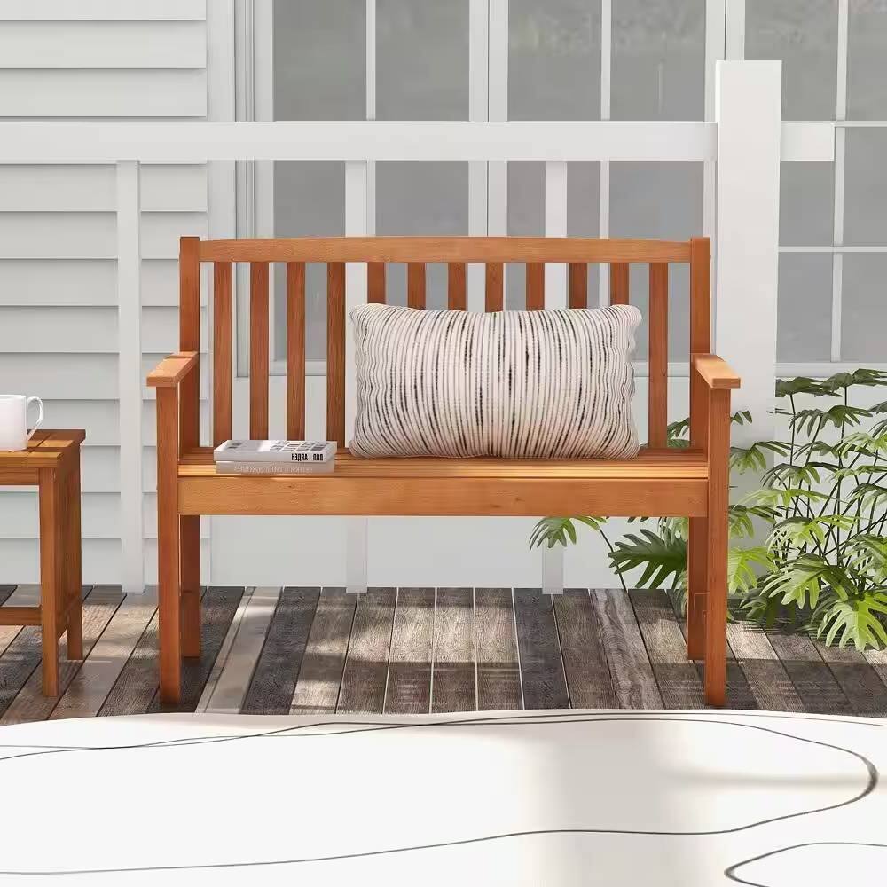 Angle. Hivvago - Solid Wood 4-Ft. Outdoor Patio Garden Bench - 800 lbs. Weight Capacity - Brown.