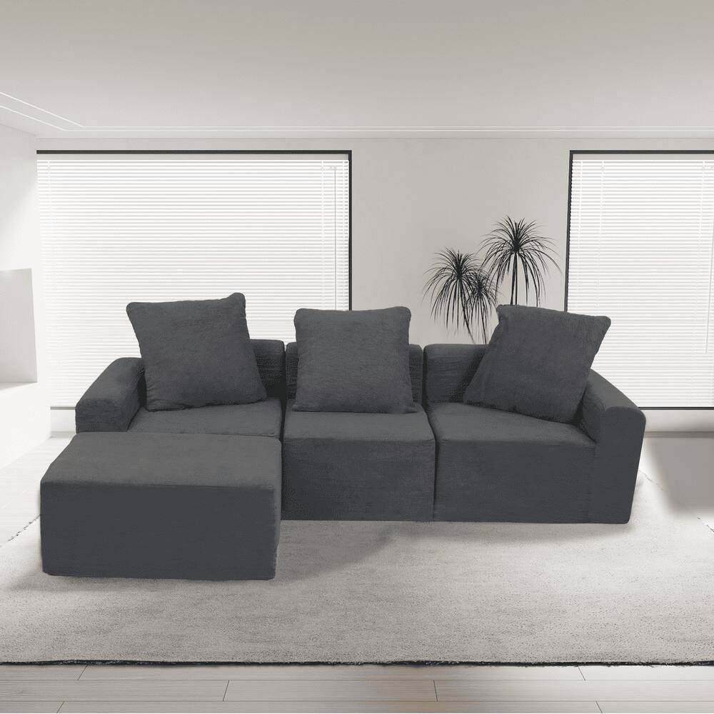 Angle. Kadyn - Modular Sectional Sofa Set, Convertible Microfiber Design with Compact Compression Packaging - Gray.