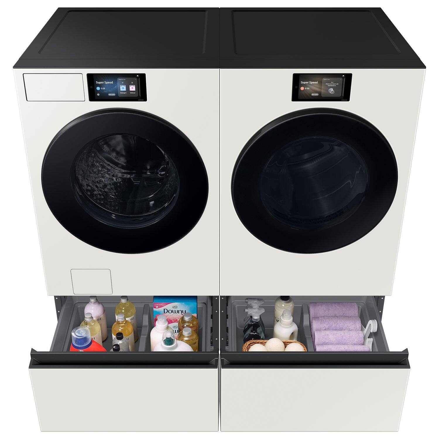 The text on the image reads "Ser Spaas - e ao - Downy - L A." This text is likely a foreign language or an advertisement for a washing machine.