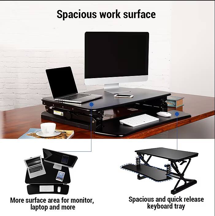 Spacious work surface

More surface area for monitor, laptop and more

Spacious and quick release keyboard tray