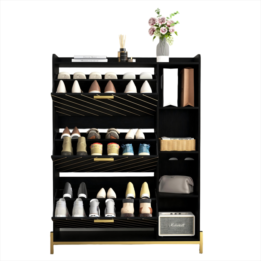 Ecooso Shoe Cabinet with 3 Flip Drawers & Open Shelves, Slim Entryway ...