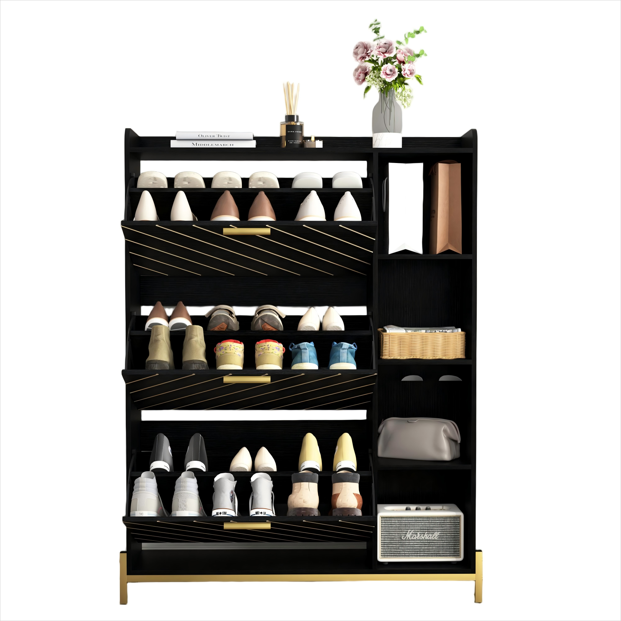 Ecooso Shoe Cabinet with 3 Flip Drawers & Open Shelves, Slim Entryway ...