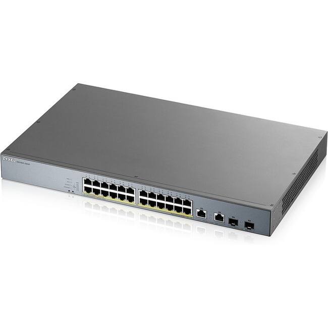 Front. ZYXEL - ZYXEL GS1350-26HP 24-Port Gigabit Smart Nebula Cloud Managed PoE Switch | 24 PoE+ Ports at 375W with 2 SFP Uplinks - 24 - Unknown.